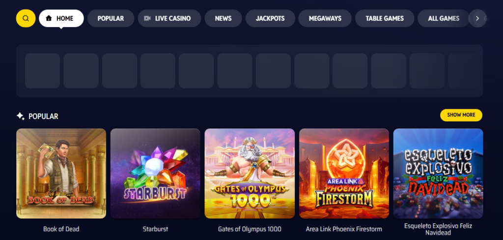 Onerush casinon pelivalikoima on helppo navigoida