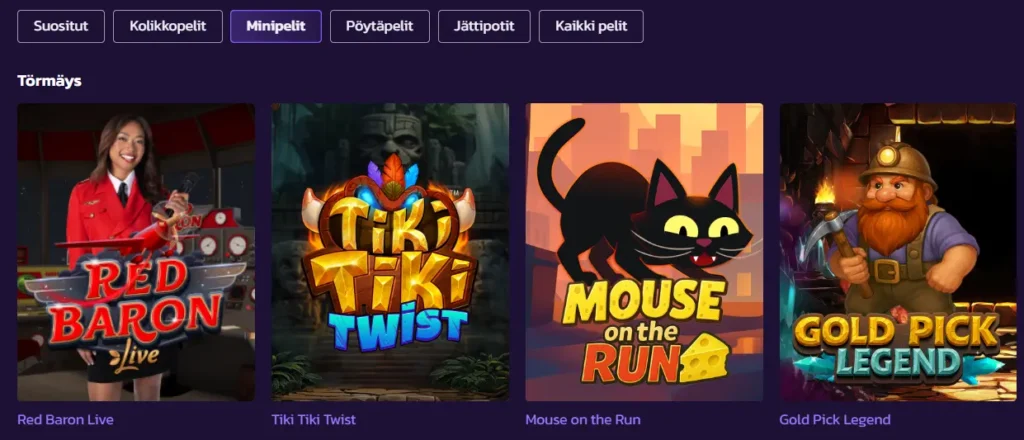 pelipeto pelivalikoima on kattava