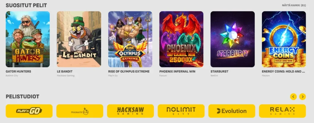 suosikki pelit ja pelistudiot spinnauksella