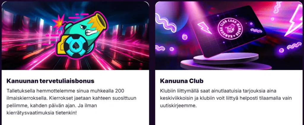 kanuunan tarjoukset ja bonukset