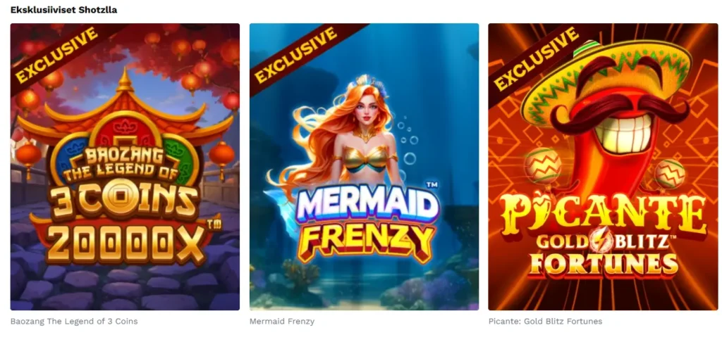 shotz casinon ekslusiiviset pelit